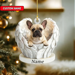 Personalized French Bulldog Dog Angel Wings Ornament, Dog Christmas Ornament Gift, Dog Car Ornament