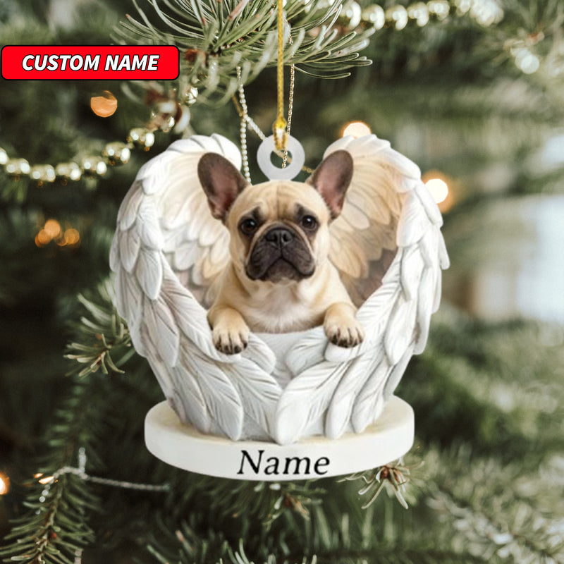 Personalized French Bulldog Dog Angel Wings Ornament, Dog Christmas Ornament Gift, Dog Car Ornament