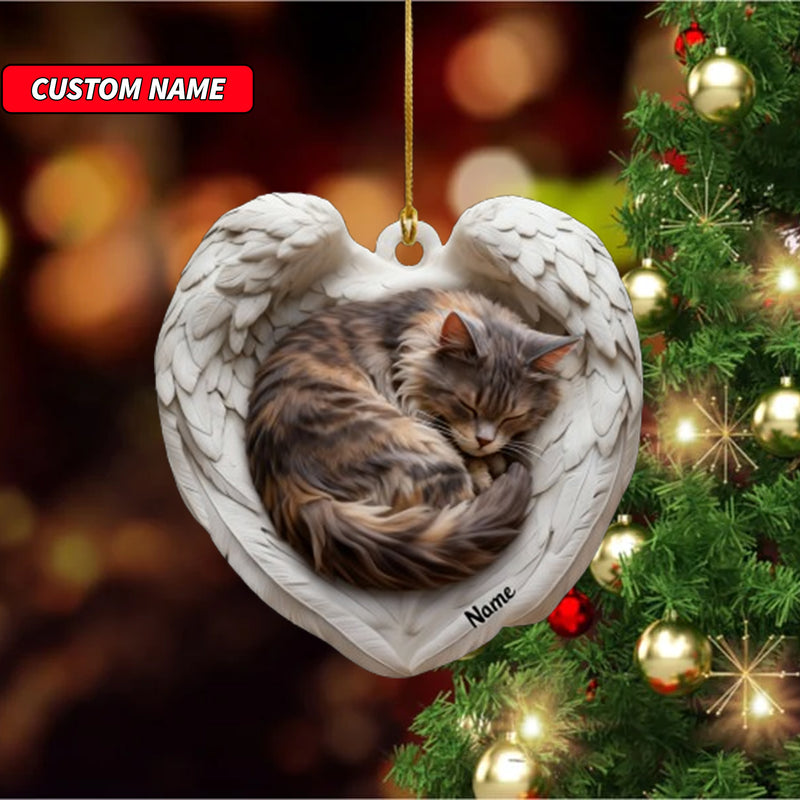 Personalized Maine Coon Cat Sleeping Angel Wings Ornament, Cat Christmas Ornament Gift, Car Ornament, Gift For Pet Lovers