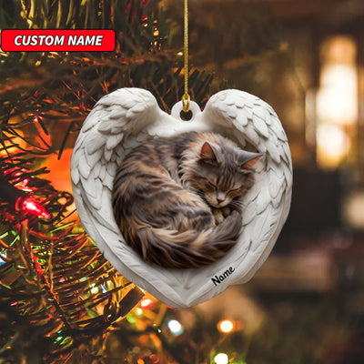 Personalized Maine Coon Cat Sleeping Angel Wings Ornament, Cat Christmas Ornament Gift, Car Ornament, Gift For Pet Lovers