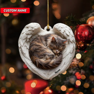 Personalized Maine Coon Cat Sleeping Angel Wings Ornament, Cat Christmas Ornament Gift, Car Ornament, Gift For Pet Lovers