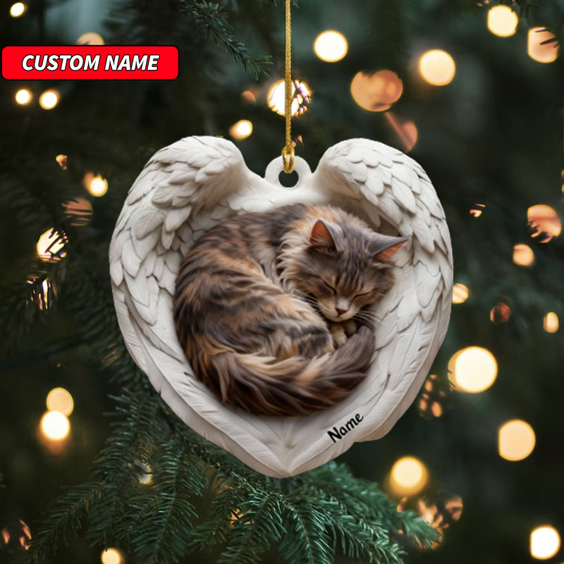 Personalized Maine Coon Cat Sleeping Angel Wings Ornament, Cat Christmas Ornament Gift, Car Ornament, Gift For Pet Lovers