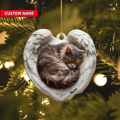 Personalized Maine Coon Cat Sleeping Angel Wings Ornament, Cat Christmas Ornament Gift, Car Ornament, Gift For Pet Lovers