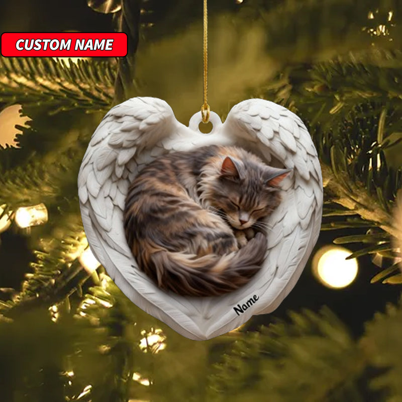 Personalized Maine Coon Cat Sleeping Angel Wings Ornament, Cat Christmas Ornament Gift, Car Ornament, Gift For Pet Lovers