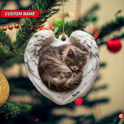 Personalized Maine Coon Cat Sleeping Angel Wings Ornament, Cat Christmas Ornament Gift, Car Ornament, Gift For Pet Lovers