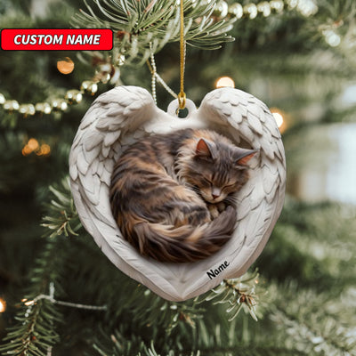 Personalized Maine Coon Cat Sleeping Angel Wings Ornament, Cat Christmas Ornament Gift, Car Ornament, Gift For Pet Lovers
