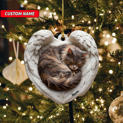 Personalized Maine Coon Cat Sleeping Angel Wings Ornament, Cat Christmas Ornament Gift, Car Ornament, Gift For Pet Lovers