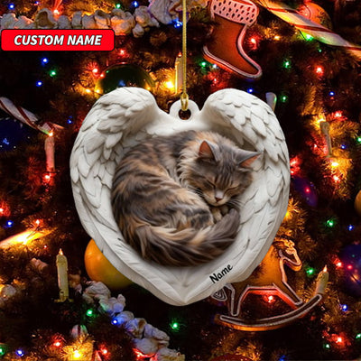 Personalized Maine Coon Cat Sleeping Angel Wings Ornament, Cat Christmas Ornament Gift, Car Ornament, Gift For Pet Lovers