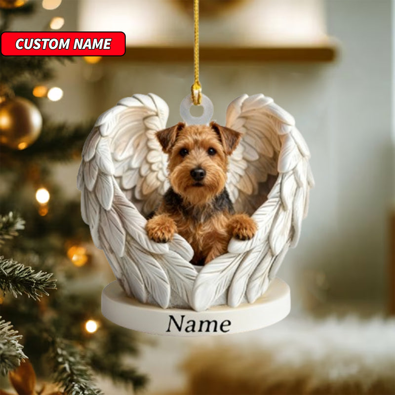 Personalized Welsh Terrier Dog Angel Wings Ornament, Dog Christmas Ornament Gift, Dog Car Ornament