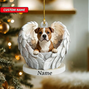 Personalized Staffordshire Bull Terrier Dog Angel Wings Ornament, Dog Christmas Ornament Gift, Dog Car Ornament