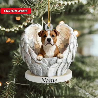 Personalized Staffordshire Bull Terrier Dog Angel Wings Ornament, Dog Christmas Ornament Gift, Dog Car Ornament