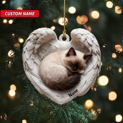 Personalized Ragdoll Cat Sleeping Angel Wings Ornament, Cat Christmas Ornament Gift, Car Ornament, Gift For Pet Lovers