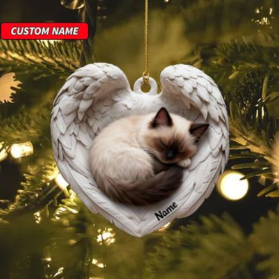 Personalized Ragdoll Cat Sleeping Angel Wings Ornament, Cat Christmas Ornament Gift, Car Ornament, Gift For Pet Lovers