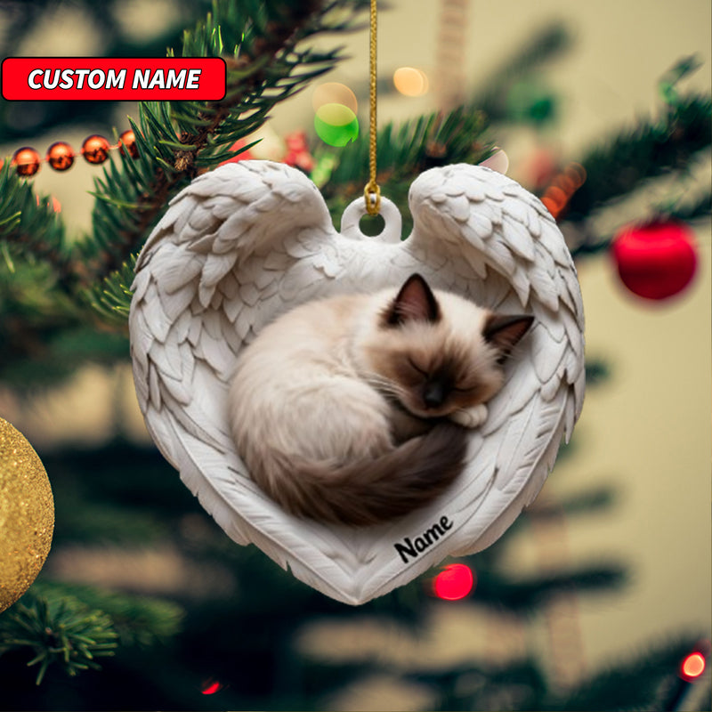 Personalized Ragdoll Cat Sleeping Angel Wings Ornament, Cat Christmas Ornament Gift, Car Ornament, Gift For Pet Lovers