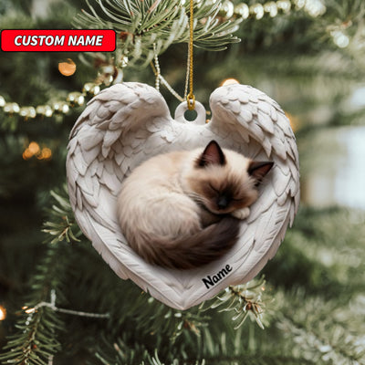 Personalized Ragdoll Cat Sleeping Angel Wings Ornament, Cat Christmas Ornament Gift, Car Ornament, Gift For Pet Lovers
