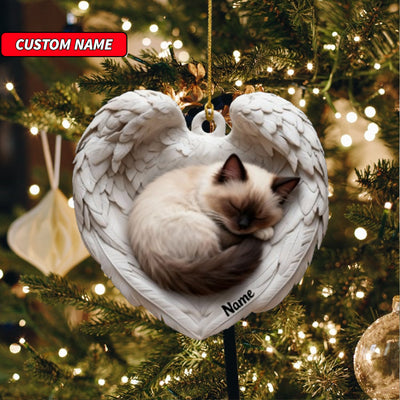 Personalized Ragdoll Cat Sleeping Angel Wings Ornament, Cat Christmas Ornament Gift, Car Ornament, Gift For Pet Lovers
