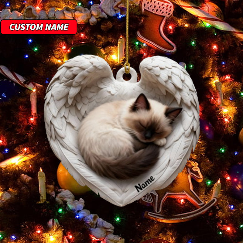 Personalized Ragdoll Cat Sleeping Angel Wings Ornament, Cat Christmas Ornament Gift, Car Ornament, Gift For Pet Lovers
