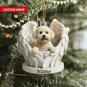 Personalized Labradoodle Dog Angel Wings Ornament, Dog Christmas Ornament Gift, Dog Car Ornament