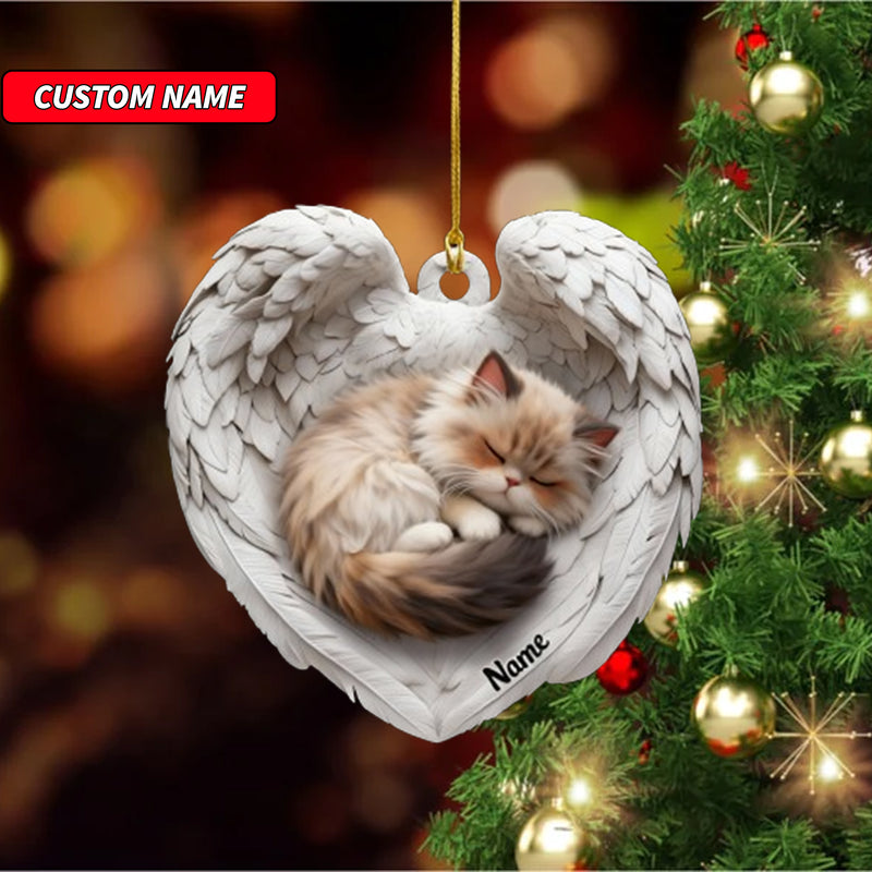 Personalized Persian Cat Sleeping Angel Wings Ornament, Cat Christmas Ornament Gift, Car Ornament, Gift For Pet Lovers