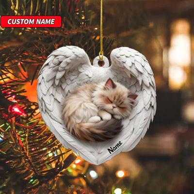 Personalized Persian Cat Sleeping Angel Wings Ornament, Cat Christmas Ornament Gift, Car Ornament, Gift For Pet Lovers