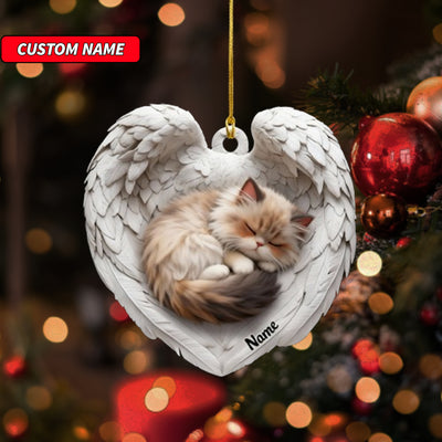 Personalized Persian Cat Sleeping Angel Wings Ornament, Cat Christmas Ornament Gift, Car Ornament, Gift For Pet Lovers