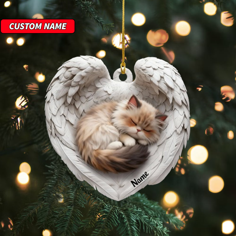 Personalized Persian Cat Sleeping Angel Wings Ornament, Cat Christmas Ornament Gift, Car Ornament, Gift For Pet Lovers