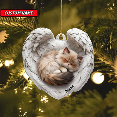 Personalized Persian Cat Sleeping Angel Wings Ornament, Cat Christmas Ornament Gift, Car Ornament, Gift For Pet Lovers