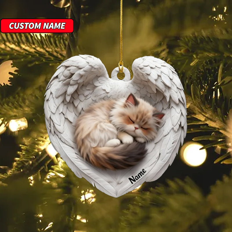 Personalized Persian Cat Sleeping Angel Wings Ornament, Cat Christmas Ornament Gift, Car Ornament, Gift For Pet Lovers