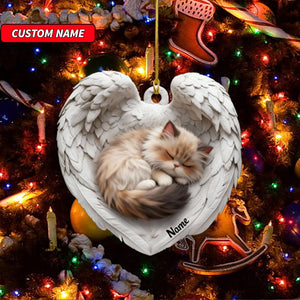 Personalized Persian Cat Sleeping Angel Wings Ornament, Cat Christmas Ornament Gift, Car Ornament, Gift For Pet Lovers