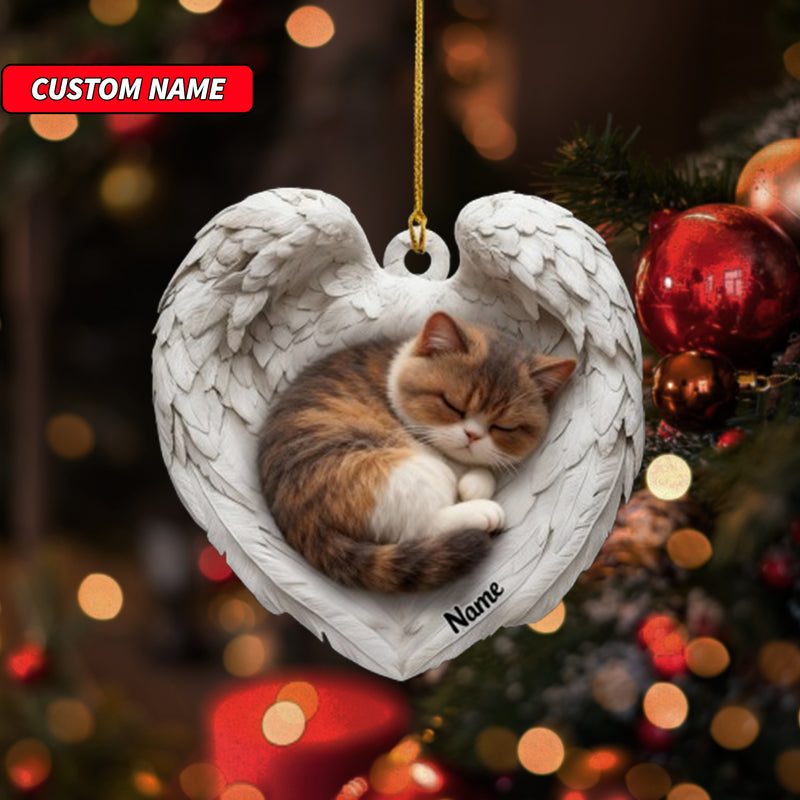 Personalized Exotic Shorthair Cat Sleeping Angel Wings Ornament, Cat Christmas Ornament Gift, Car Ornament, Gift For Pet Lovers