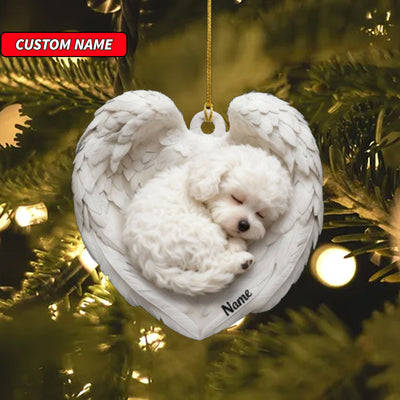 Personalized Bichon Frise Dog Sleeping Angel Wings Ornament, Dog Christmas Ornament Gift, Car Ornament, Gift For Pet Lovers