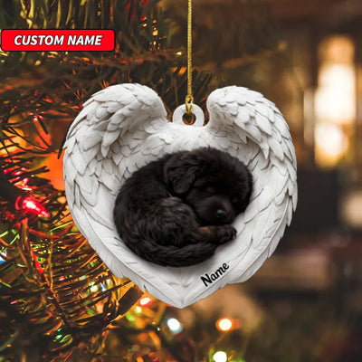 Personalized Newfoundland Dog Sleeping Angel Wings Ornament, Dog Christmas Ornament Gift, Car Ornament, Gift For Pet Lovers