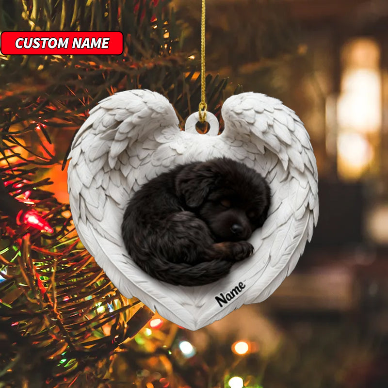 Personalized Newfoundland Dog Sleeping Angel Wings Ornament, Dog Christmas Ornament Gift, Car Ornament, Gift For Pet Lovers