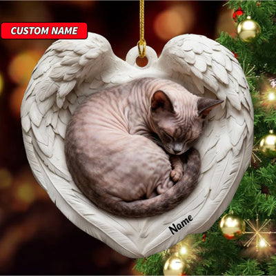 Personalized Cornish Rex Cat Sleeping Angel Wings Ornament, Cat Christmas Ornament Gift, Car Ornament, Gift For Pet Lovers