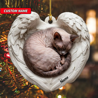 Personalized Cornish Rex Cat Sleeping Angel Wings Ornament, Cat Christmas Ornament Gift, Car Ornament, Gift For Pet Lovers
