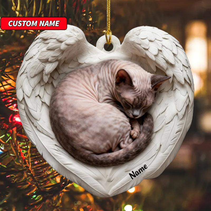 Personalized Cornish Rex Cat Sleeping Angel Wings Ornament, Cat Christmas Ornament Gift, Car Ornament, Gift For Pet Lovers