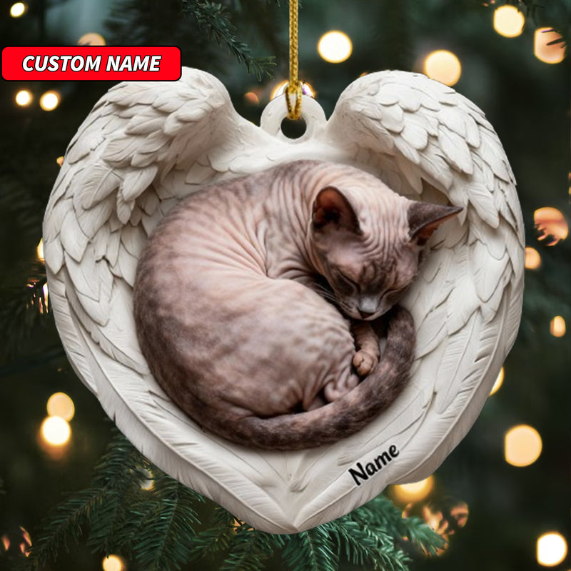 Personalized Cornish Rex Cat Sleeping Angel Wings Ornament, Cat Christmas Ornament Gift, Car Ornament, Gift For Pet Lovers