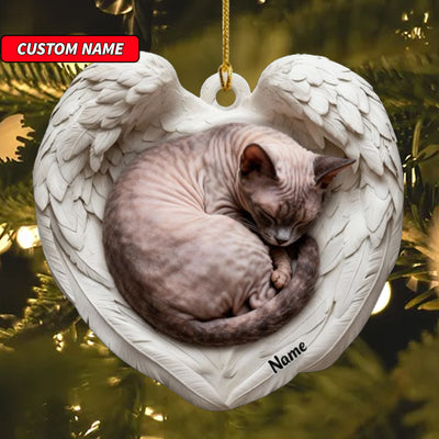 Personalized Cornish Rex Cat Sleeping Angel Wings Ornament, Cat Christmas Ornament Gift, Car Ornament, Gift For Pet Lovers