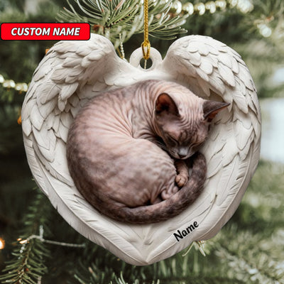 Personalized Cornish Rex Cat Sleeping Angel Wings Ornament, Cat Christmas Ornament Gift, Car Ornament, Gift For Pet Lovers