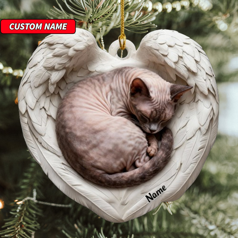 Personalized Cornish Rex Cat Sleeping Angel Wings Ornament, Cat Christmas Ornament Gift, Car Ornament, Gift For Pet Lovers