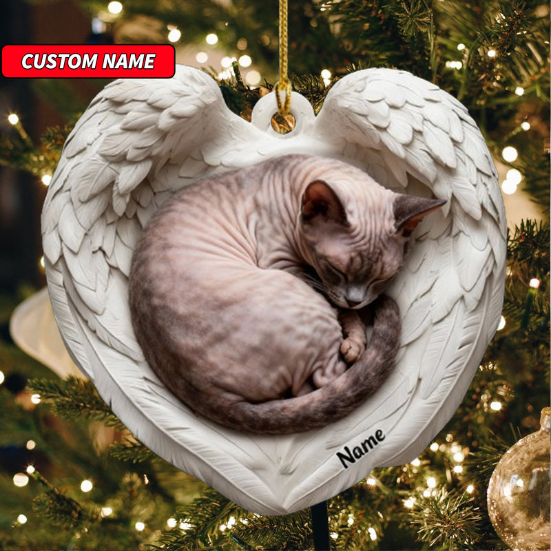 Personalized Cornish Rex Cat Sleeping Angel Wings Ornament, Cat Christmas Ornament Gift, Car Ornament, Gift For Pet Lovers