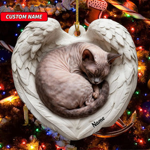 Personalized Cornish Rex Cat Sleeping Angel Wings Ornament, Cat Christmas Ornament Gift, Car Ornament, Gift For Pet Lovers