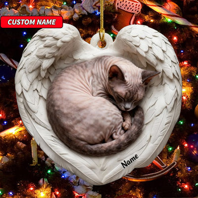 Personalized Cornish Rex Cat Sleeping Angel Wings Ornament, Cat Christmas Ornament Gift, Car Ornament, Gift For Pet Lovers