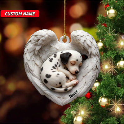 Personalized Dalmatian Dog Sleeping Angel Wings Ornament, Dog Christmas Ornament Gift, Car Ornament, Gift For Pet Lovers