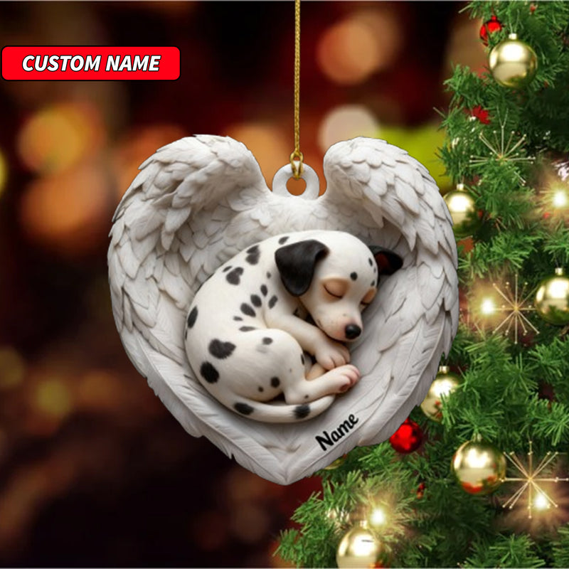 Personalized Dalmatian Dog Sleeping Angel Wings Ornament, Dog Christmas Ornament Gift, Car Ornament, Gift For Pet Lovers