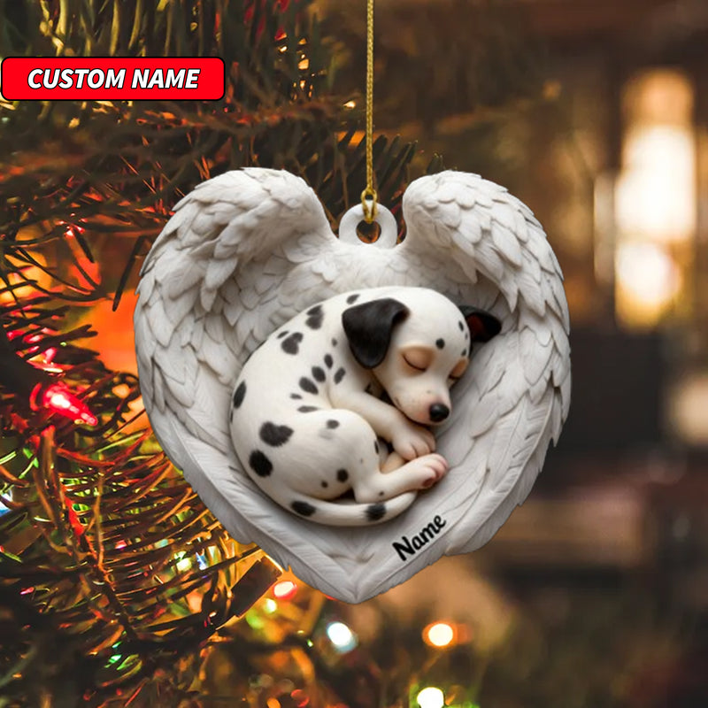 Personalized Dalmatian Dog Sleeping Angel Wings Ornament, Dog Christmas Ornament Gift, Car Ornament, Gift For Pet Lovers