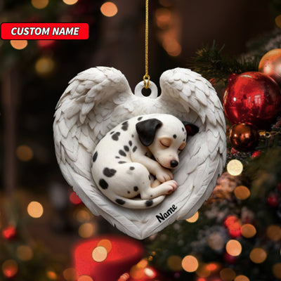 Personalized Dalmatian Dog Sleeping Angel Wings Ornament, Dog Christmas Ornament Gift, Car Ornament, Gift For Pet Lovers