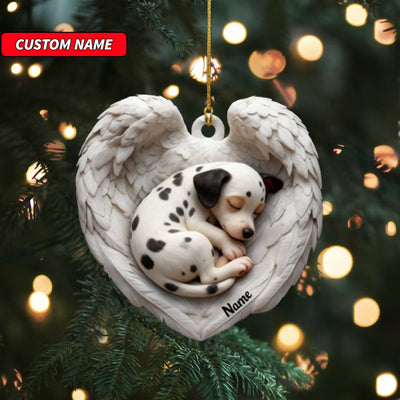 Personalized Dalmatian Dog Sleeping Angel Wings Ornament, Dog Christmas Ornament Gift, Car Ornament, Gift For Pet Lovers