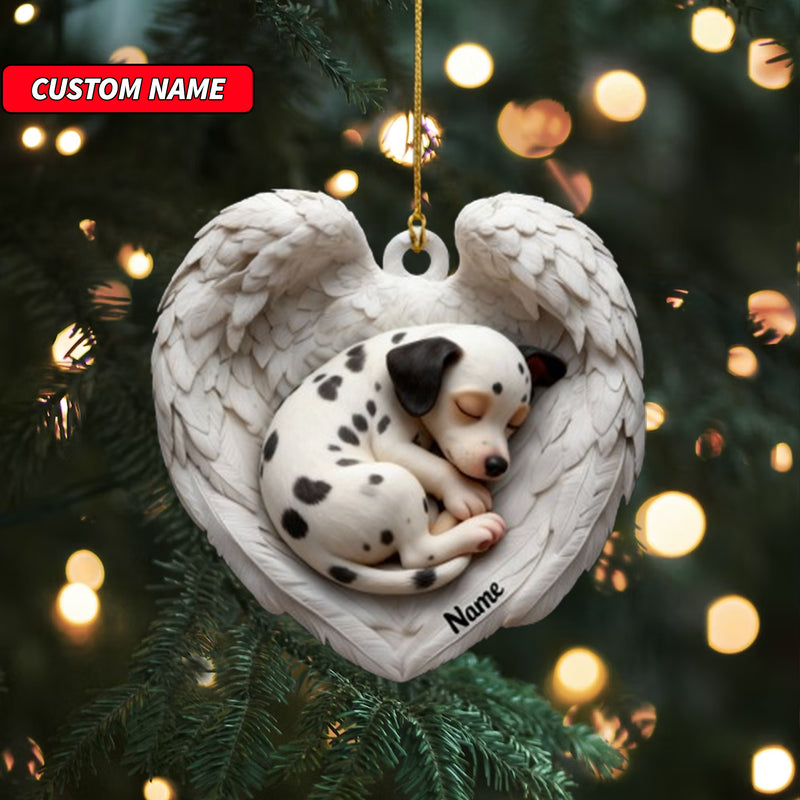 Personalized Dalmatian Dog Sleeping Angel Wings Ornament, Dog Christmas Ornament Gift, Car Ornament, Gift For Pet Lovers