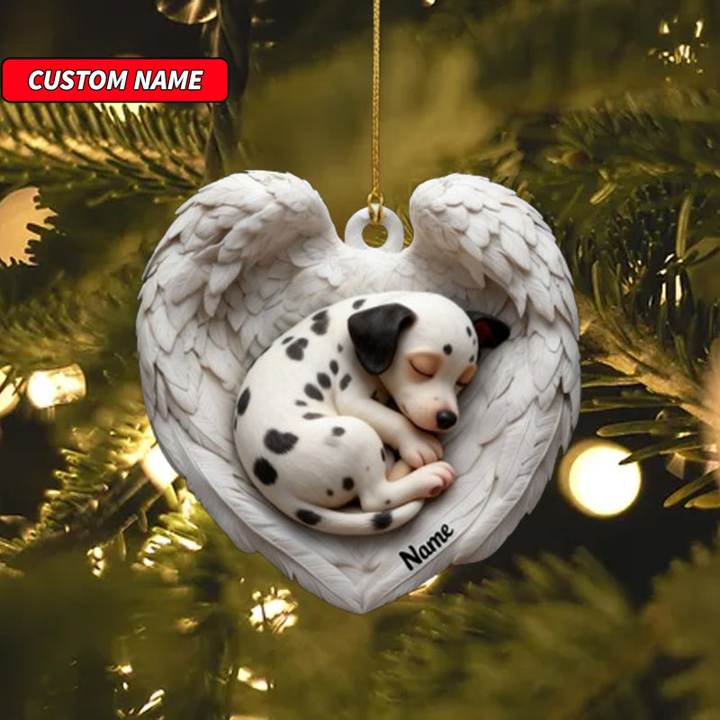 Personalized Dalmatian Dog Sleeping Angel Wings Ornament, Dog Christmas Ornament Gift, Car Ornament, Gift For Pet Lovers